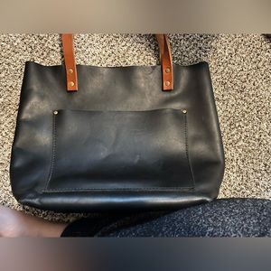EUC Portland Leather black & tan medium tote RARE